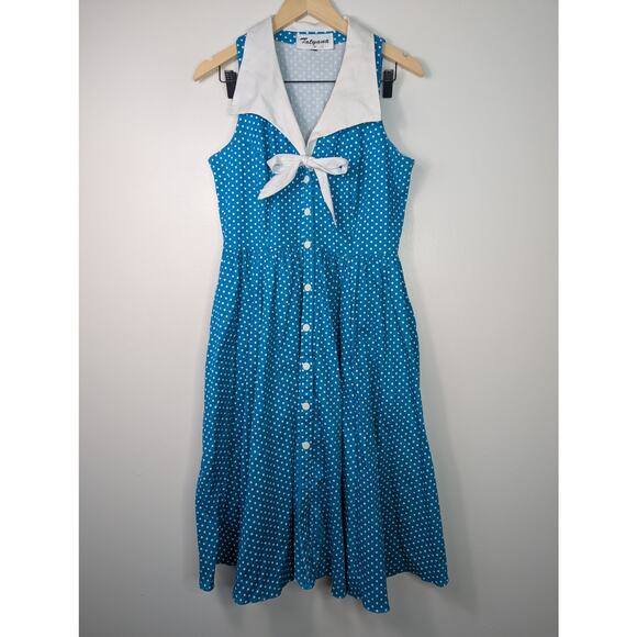 Tatyana Vintage Retro Style Pin-Up Polka Dot Fit and Flare Midi Dress - Picture 2 of 12